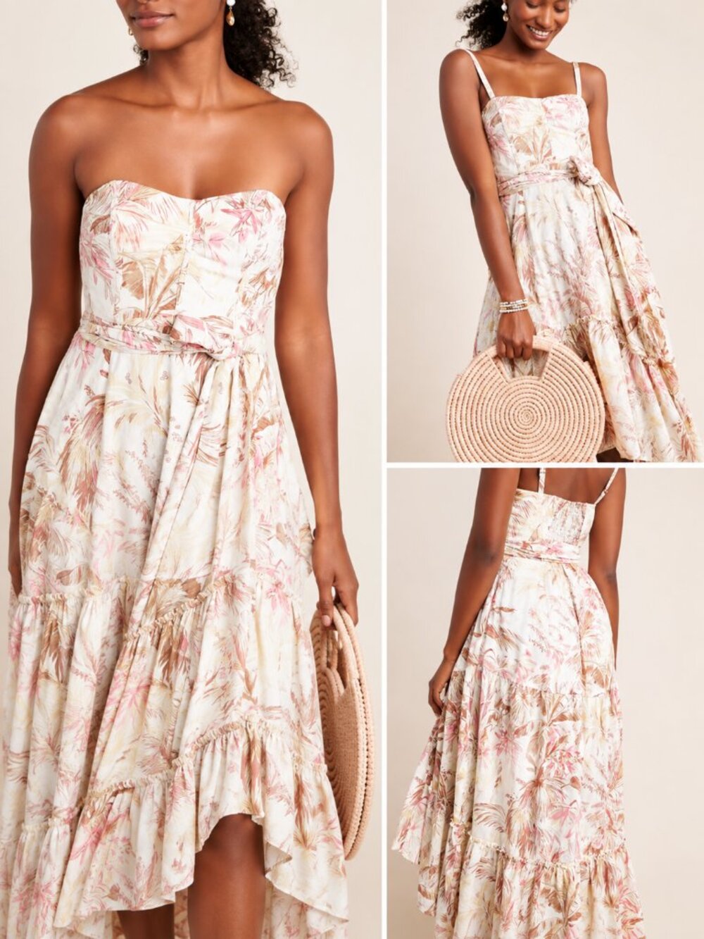 Anthropologie Adriana Strapless Tropical High-Low Maxi Dress Boho Size 0